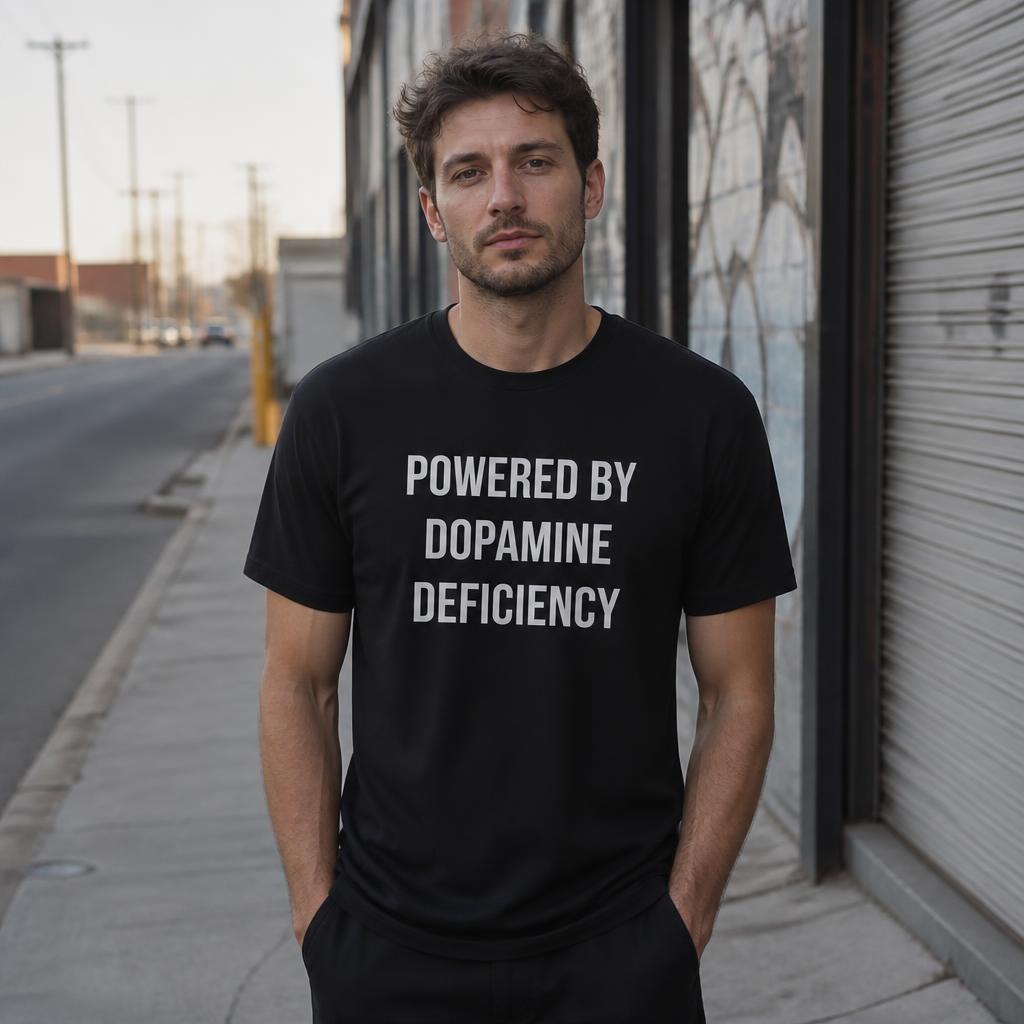 Powered by Dopamine Deficiency black T-shirt